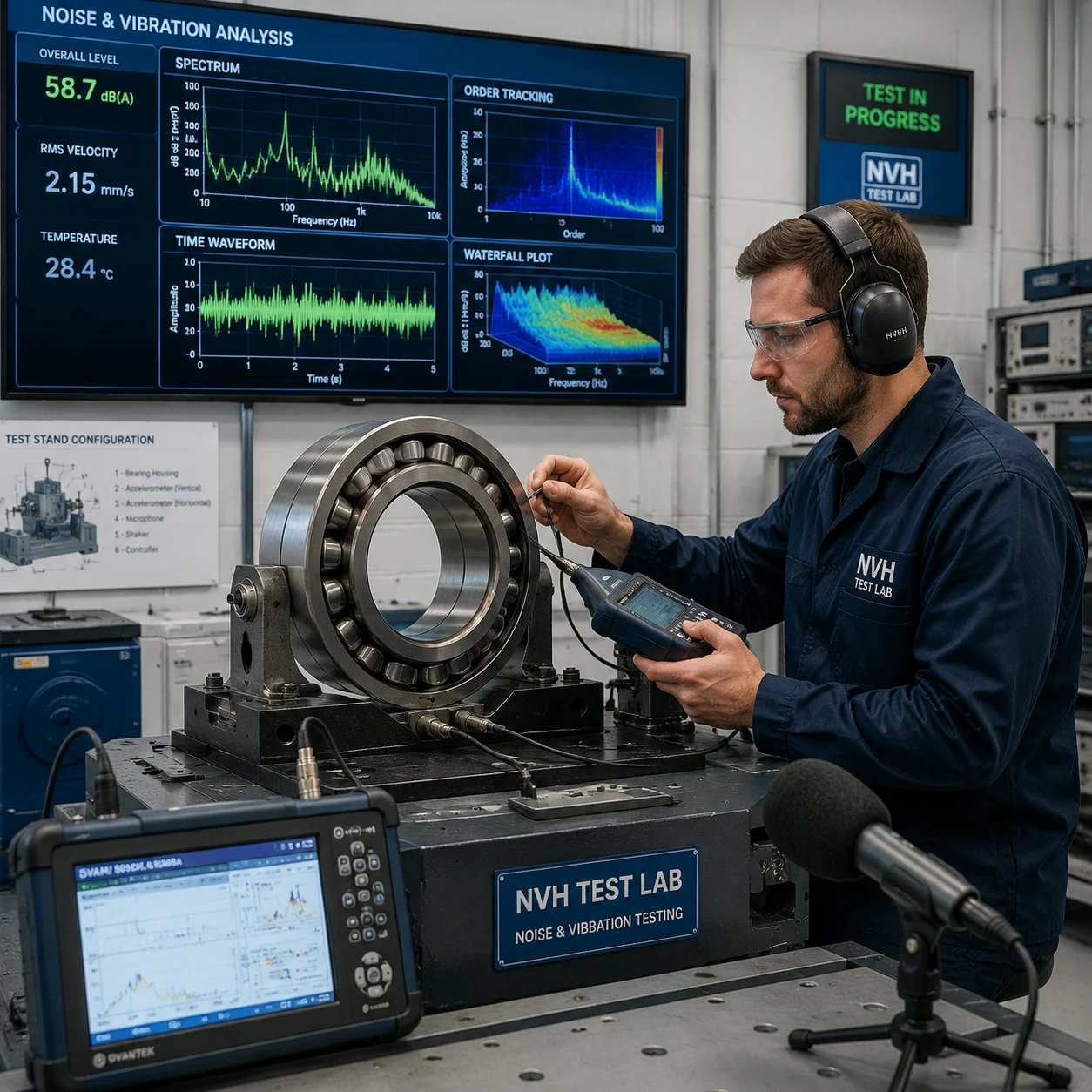 100% noise and vibration quality control testing for industrial ball bearings