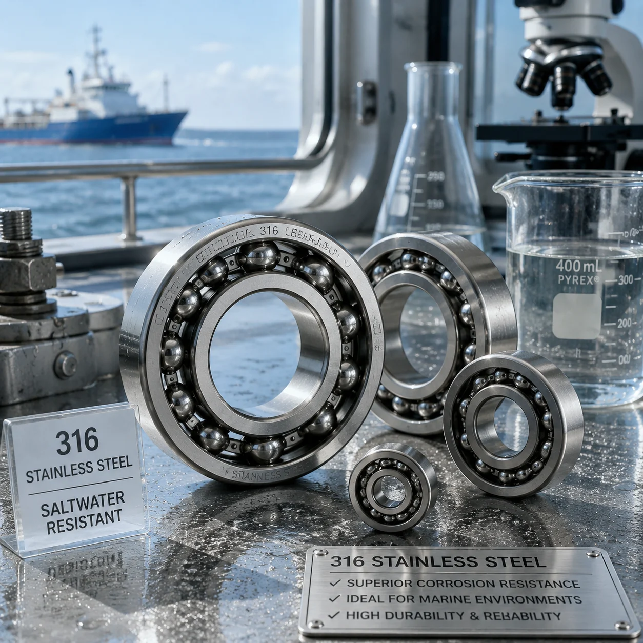 AISI 440C stainless steel ball bearing close-up showing high-load capacity surface