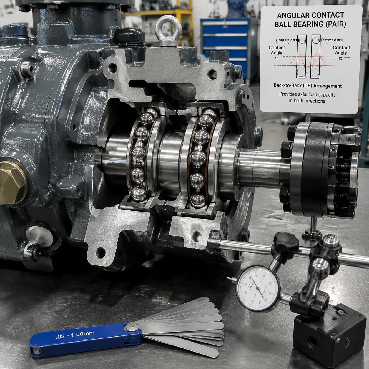 Angular contact ball bearing replacement for compressors