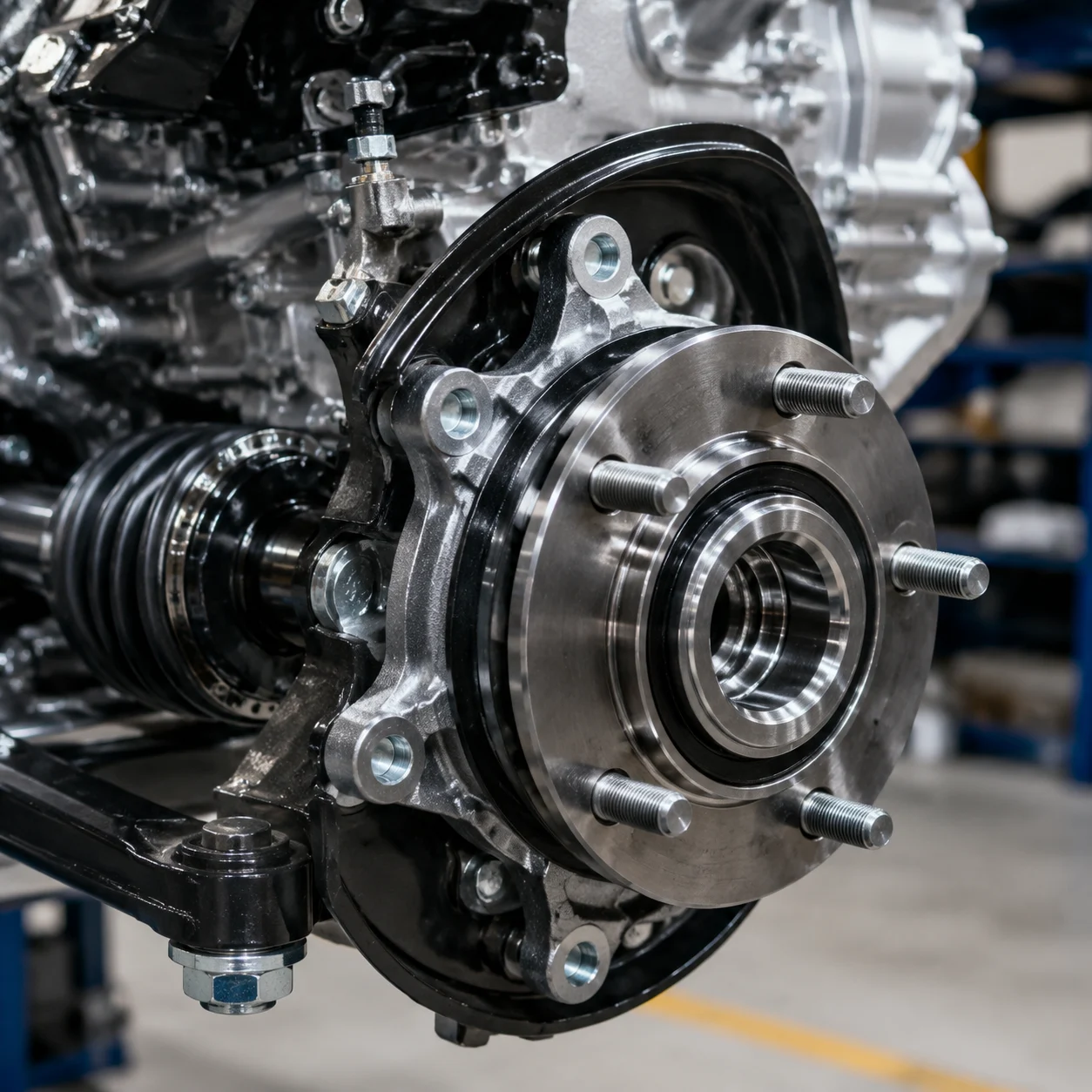 Automotive powertrain bearing application showing wheel bearing assembly
