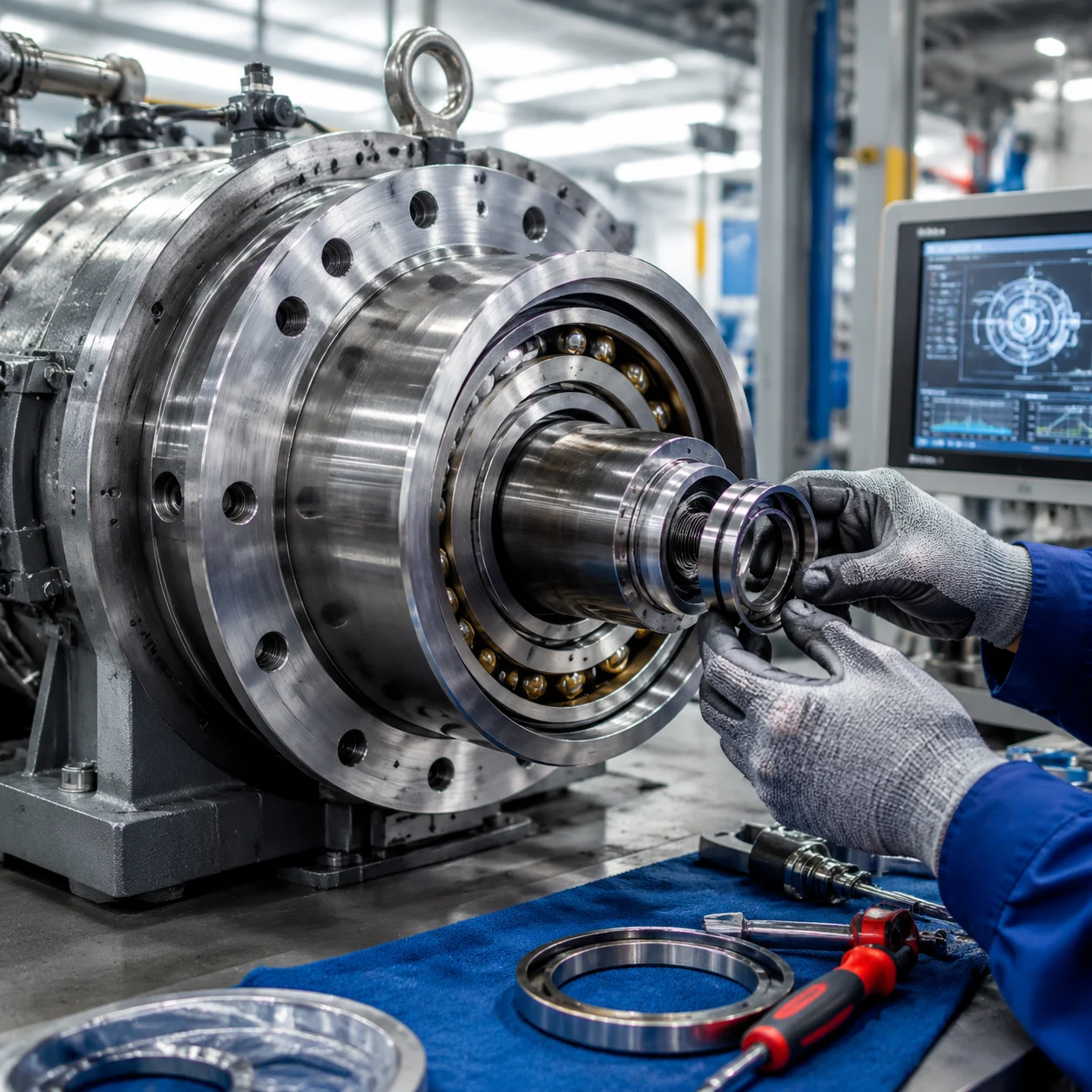 Compressor bearing replacement in industrial rotating equipment