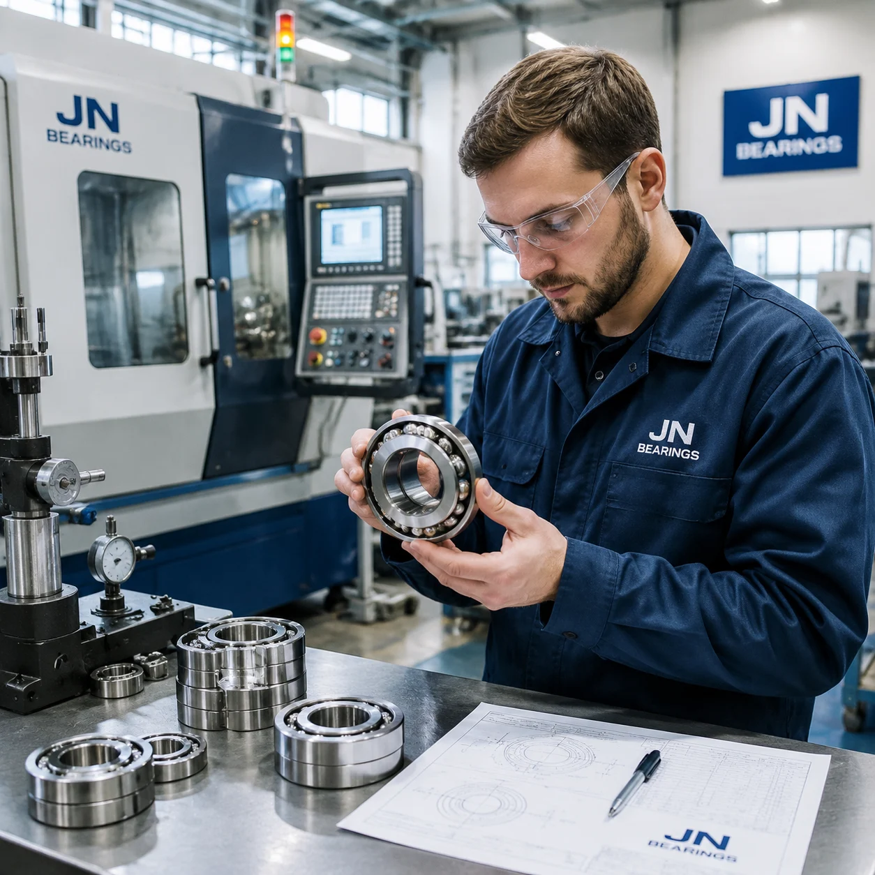 Custom bearing production line overview at JN Bearings factory