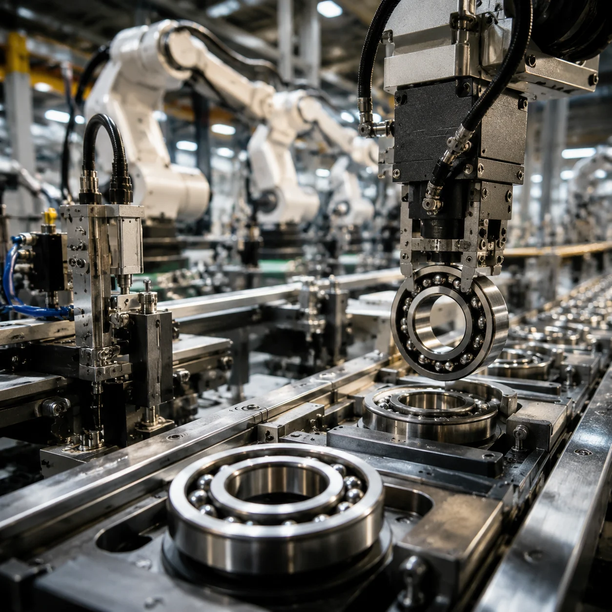 Deep groove ball bearing manufacturing line at JN Bearings factory
