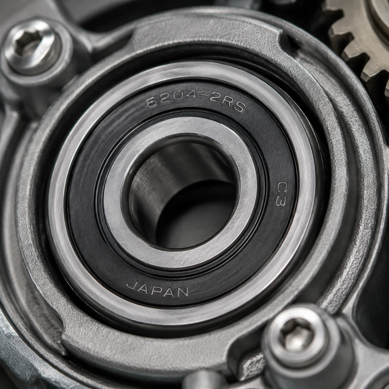 Deep groove ball bearing with snap ring for rapid axial mounting in industrial housings