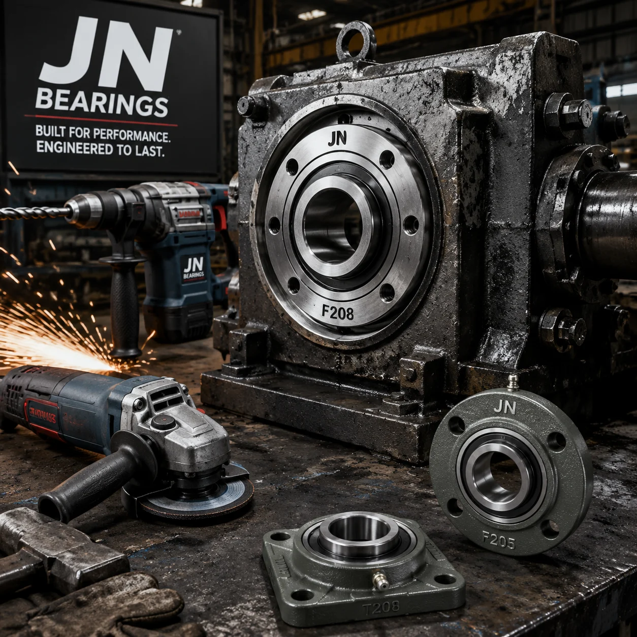 Flanged ball bearings for industrial machinery and heavy-duty power tools