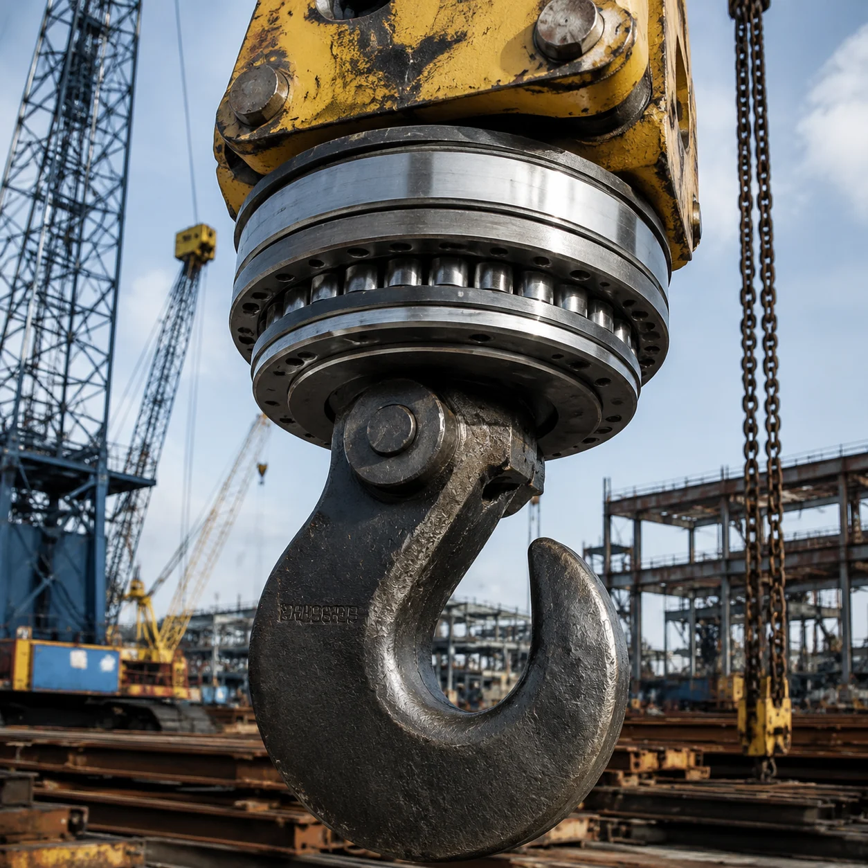 Heavy duty thrust bearing for industrial crane hooks