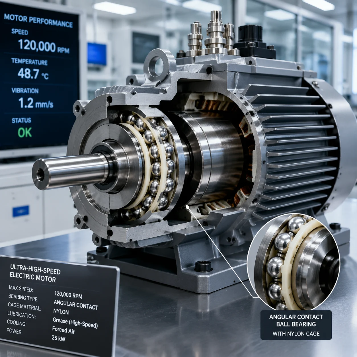 High-frequency motor bearings for ultra-high speed applications