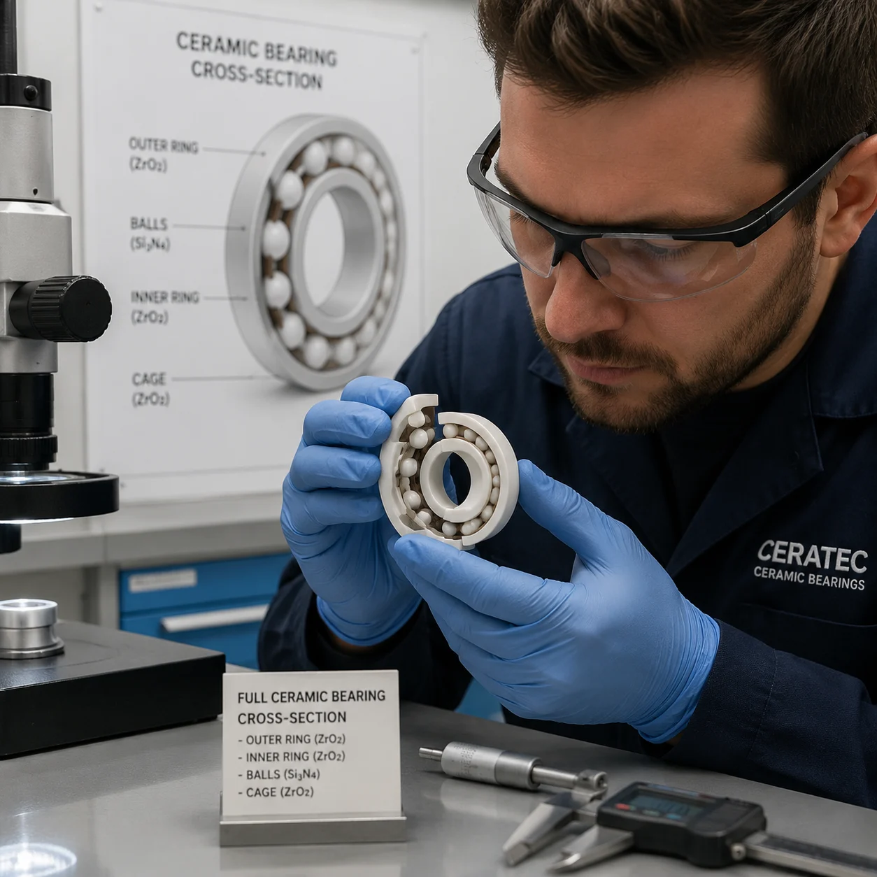 High-performance ceramic bearing cross-section showing precision engineering