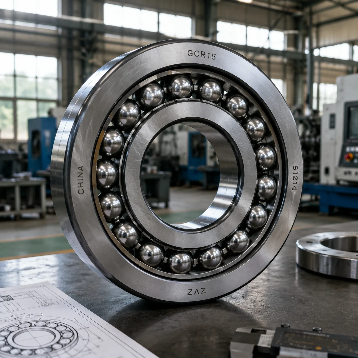 High-precision industrial thrust ball bearing manufactured from GCr15 steel