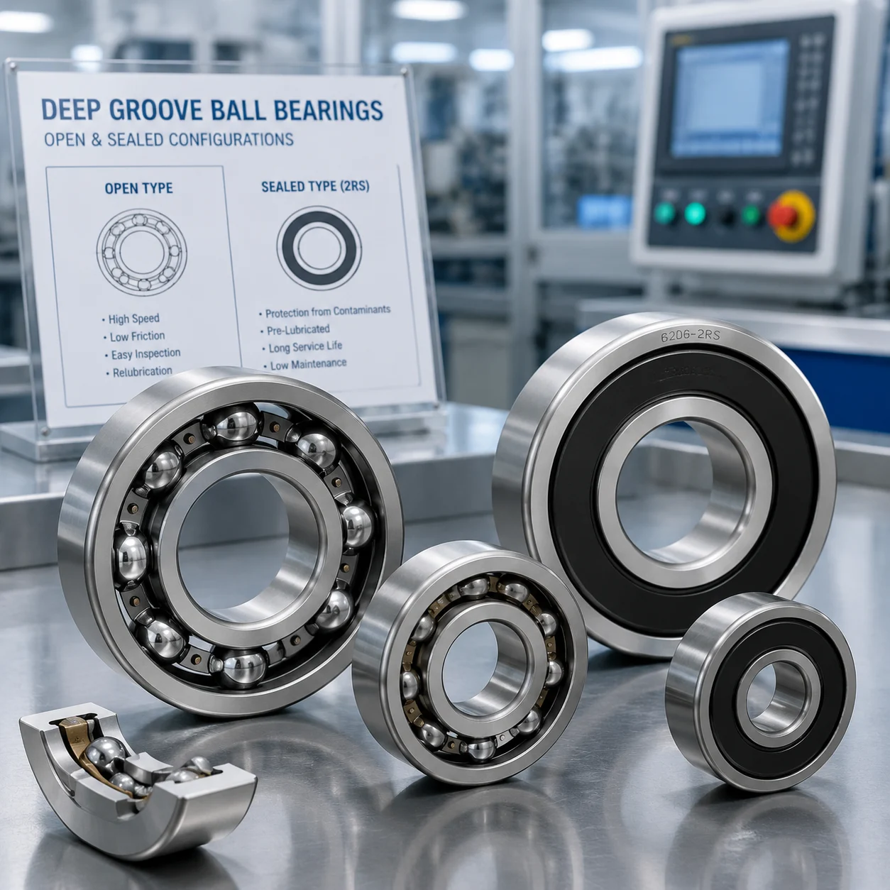 High-speed bearings displayed in open and sealed configurations
