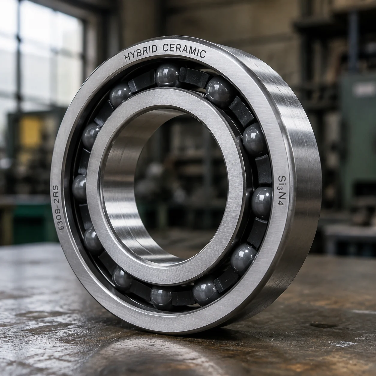 Hybrid ceramic ball bearing with steel rings and ceramic balls