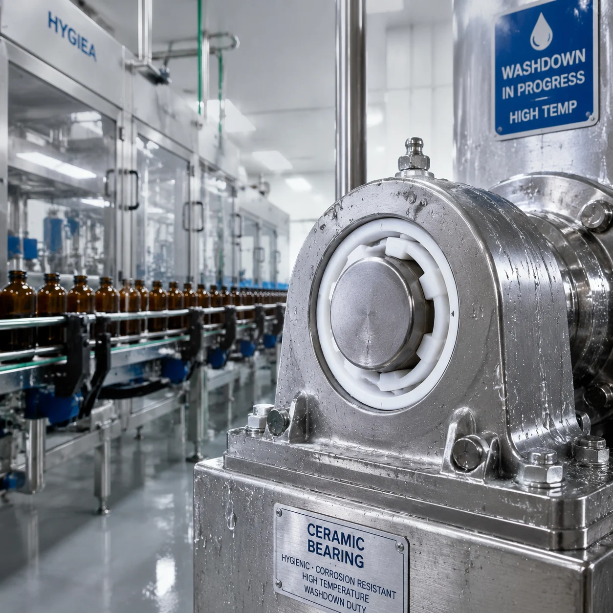 Hygienic ceramic bearings for food processing and pharmaceutical applications