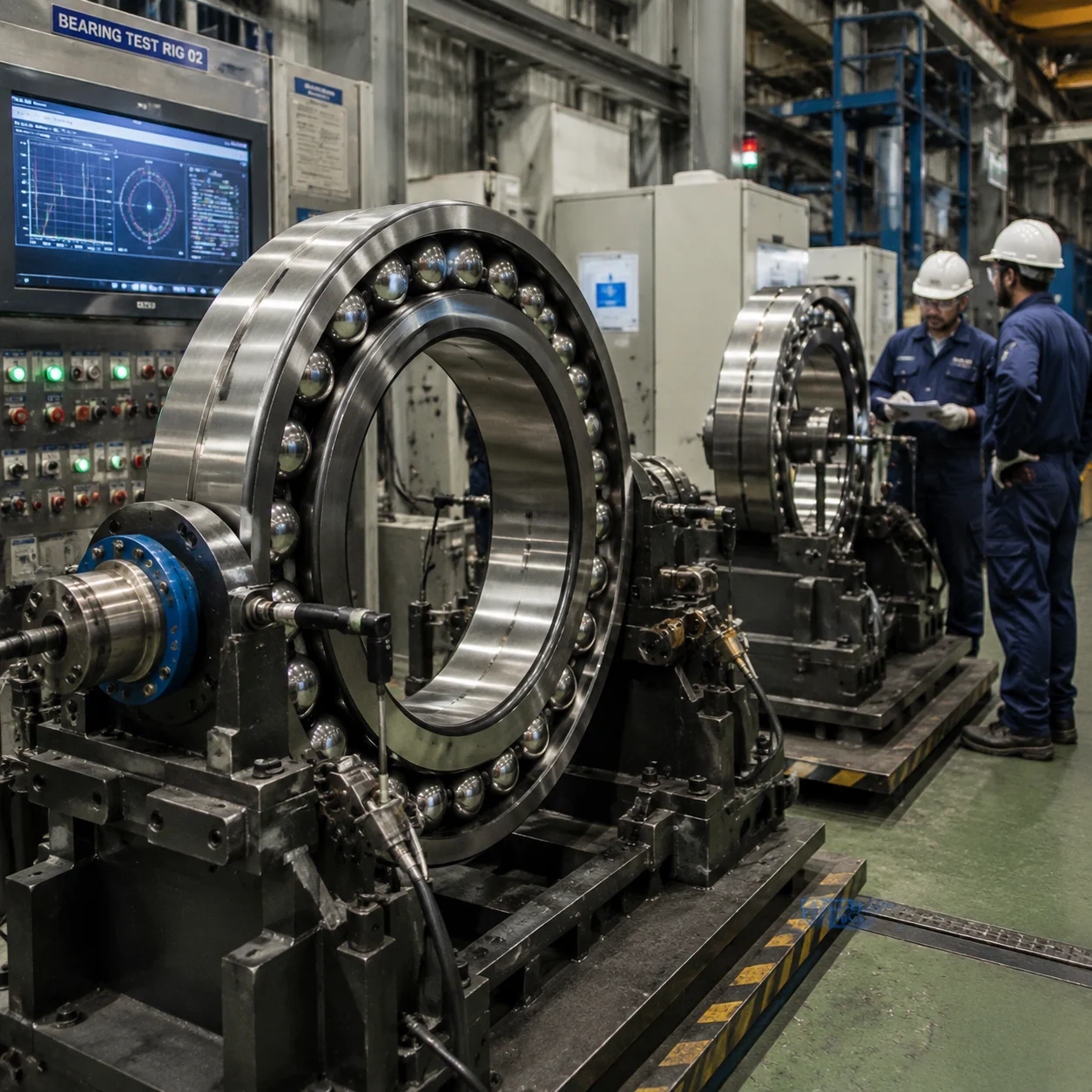 Industrial ball bearings used in heavy machinery applications requiring high load and durability