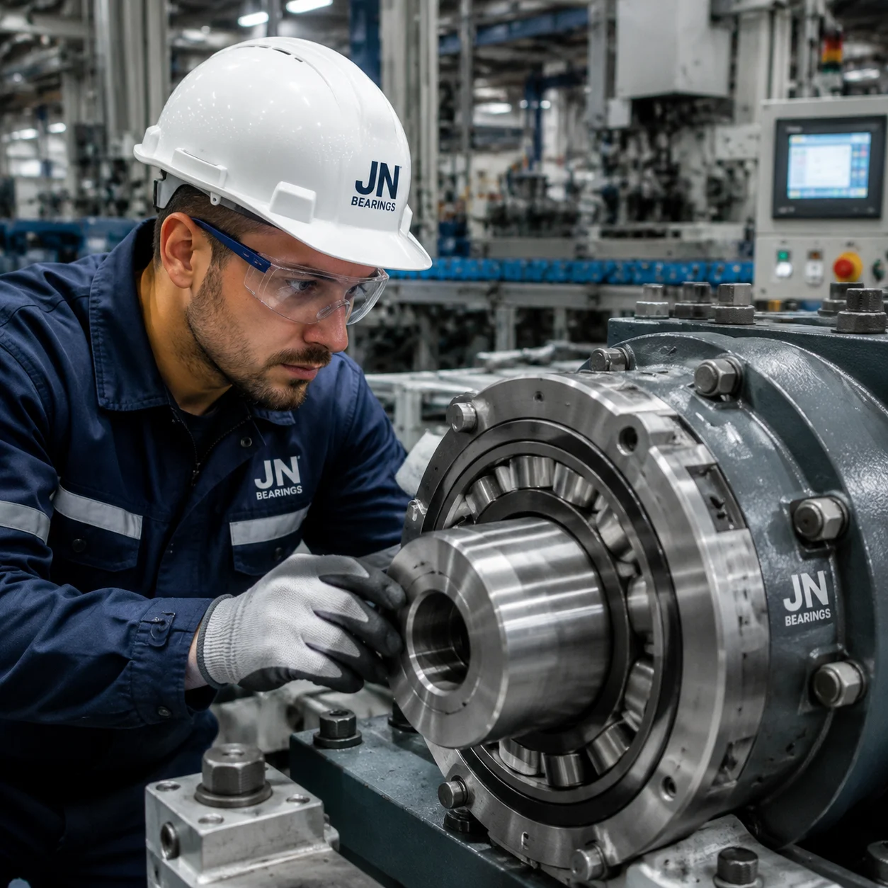 Industrial engineer inspecting bearings on the production floor