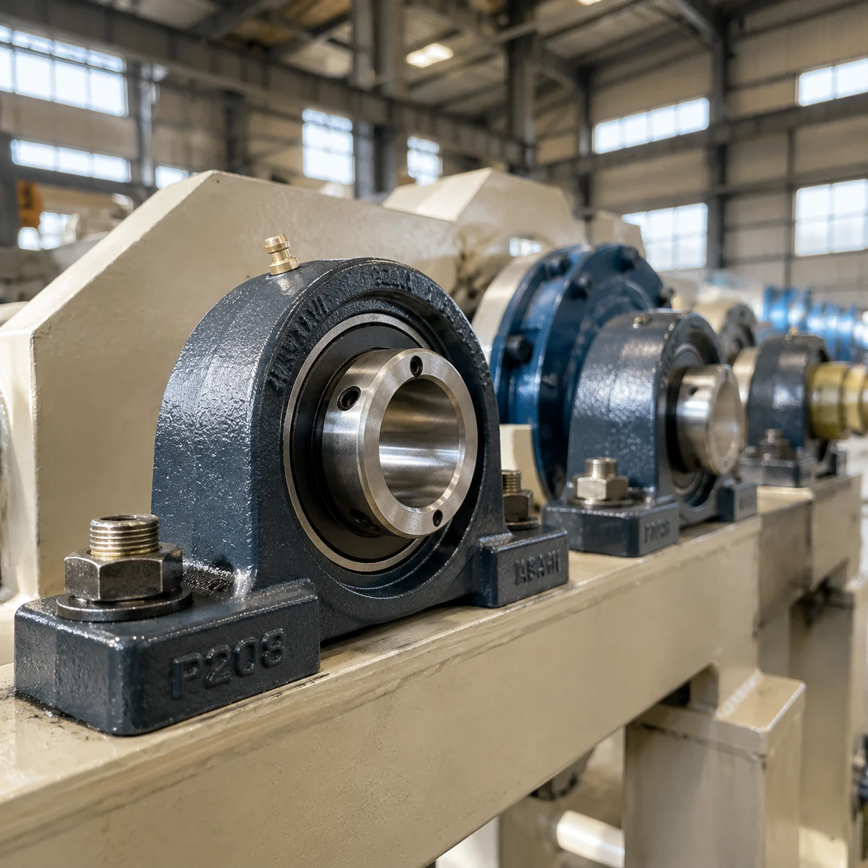 Industrial mounted pillow block bearing units showing UCP and UCF series housing configurations