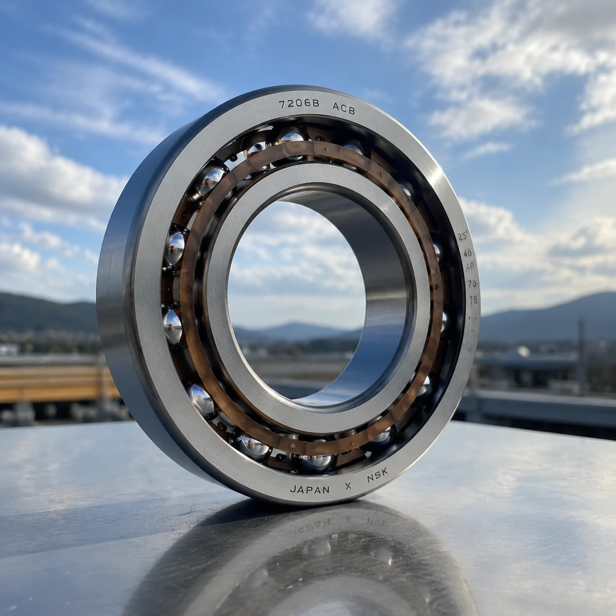 Industrial single row angular contact ball bearing with precision steel cage