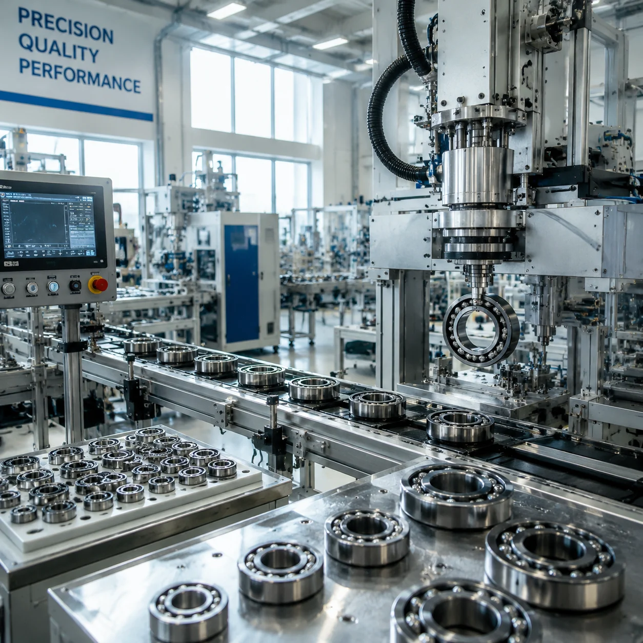 JN Bearings automated production line and quality control for precision ball bearings