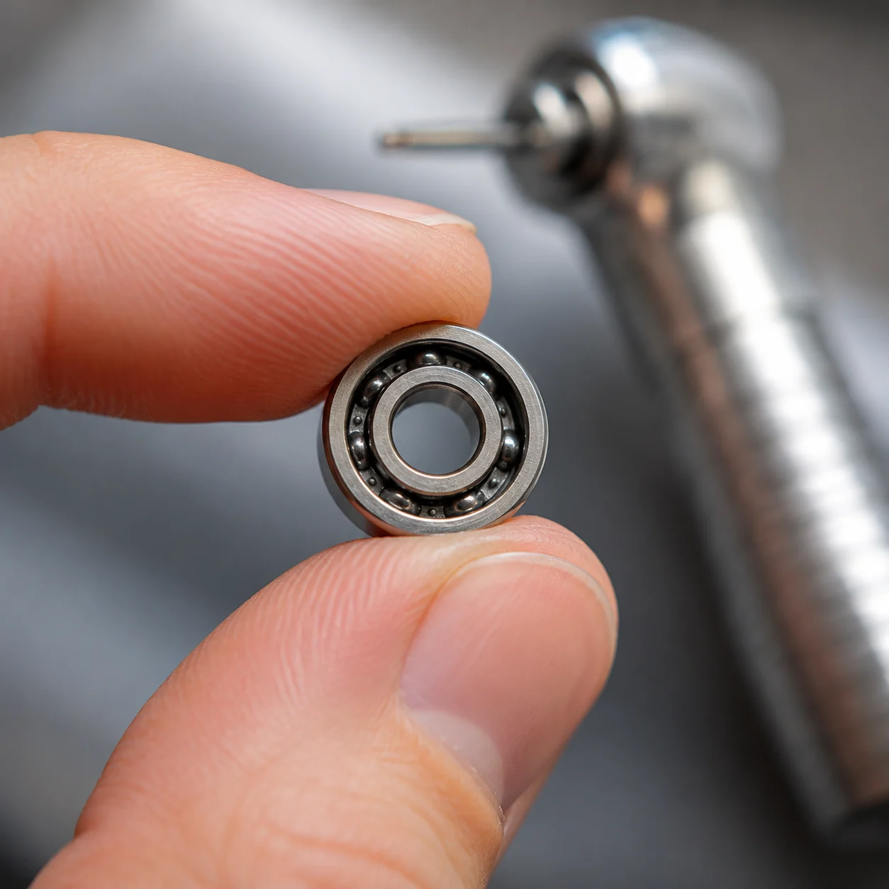 Miniature precision bearings used in dental drills and medical devices