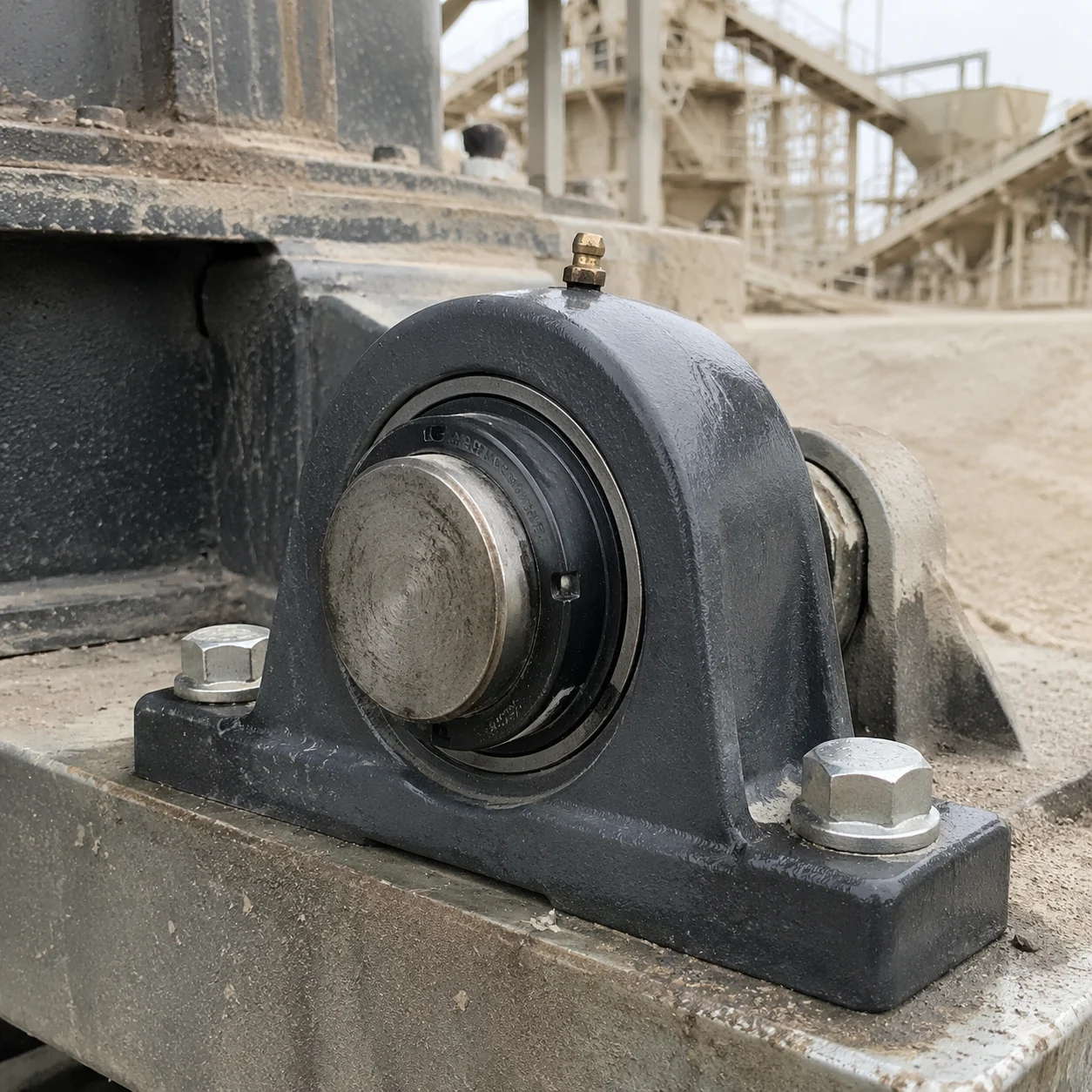 Pillow block bearing unit installed on industrial shaft demonstrating easy installation