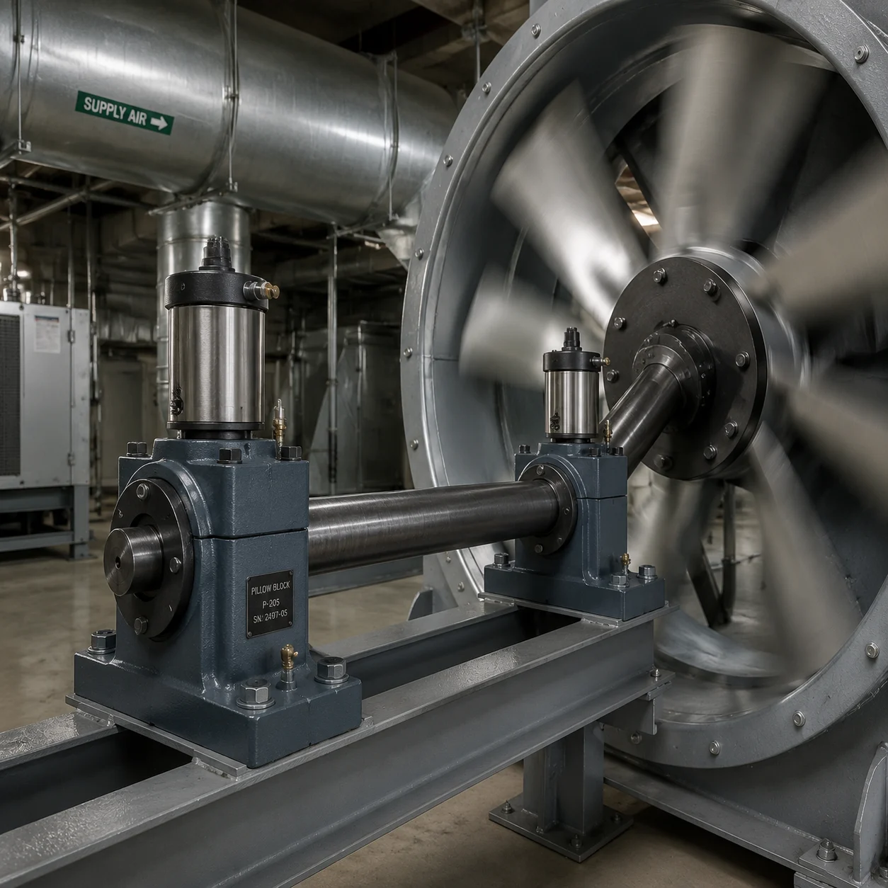 Pillow block bearing units for HVAC fan and blower shaft support