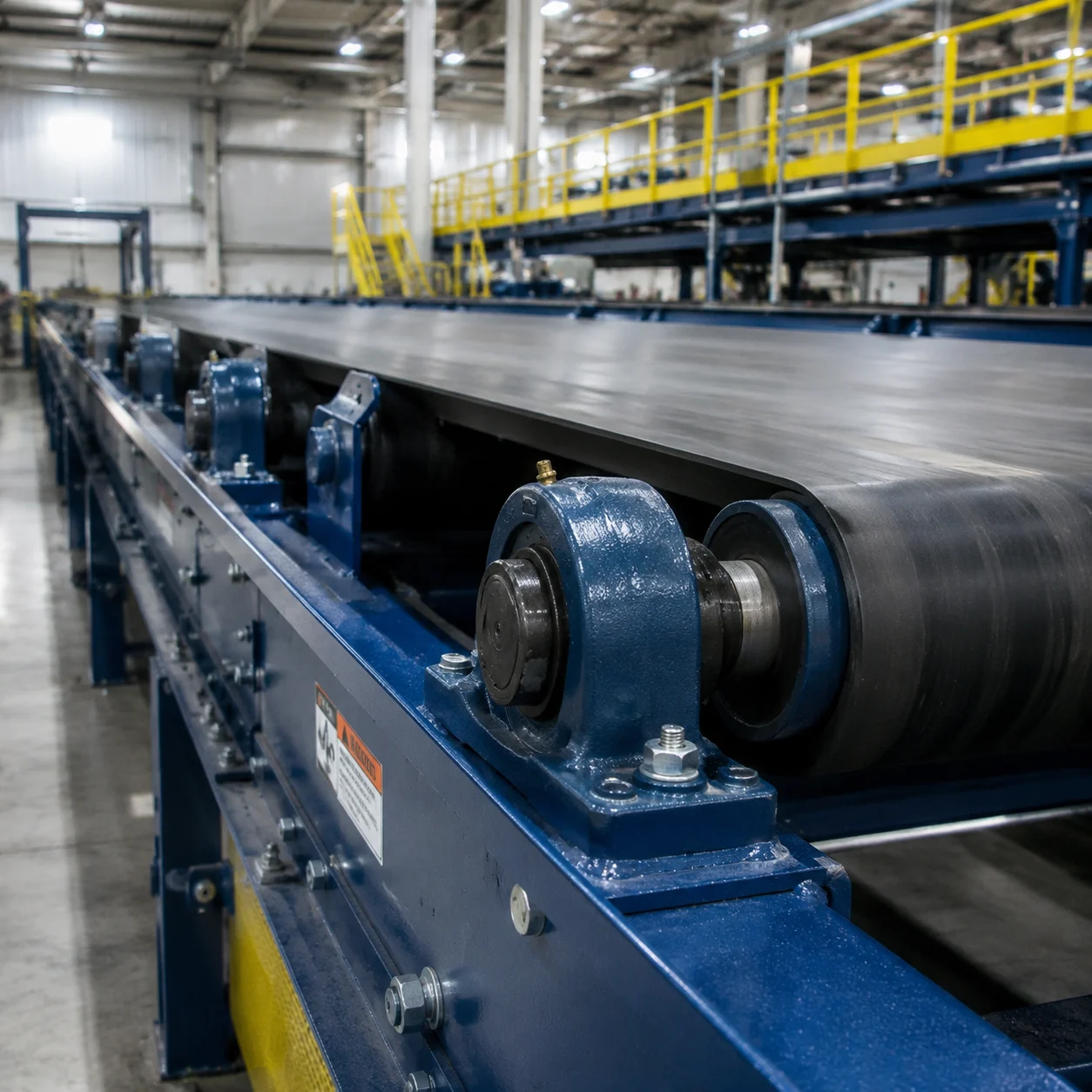 Pillow block bearing units supporting conveyor system shafts