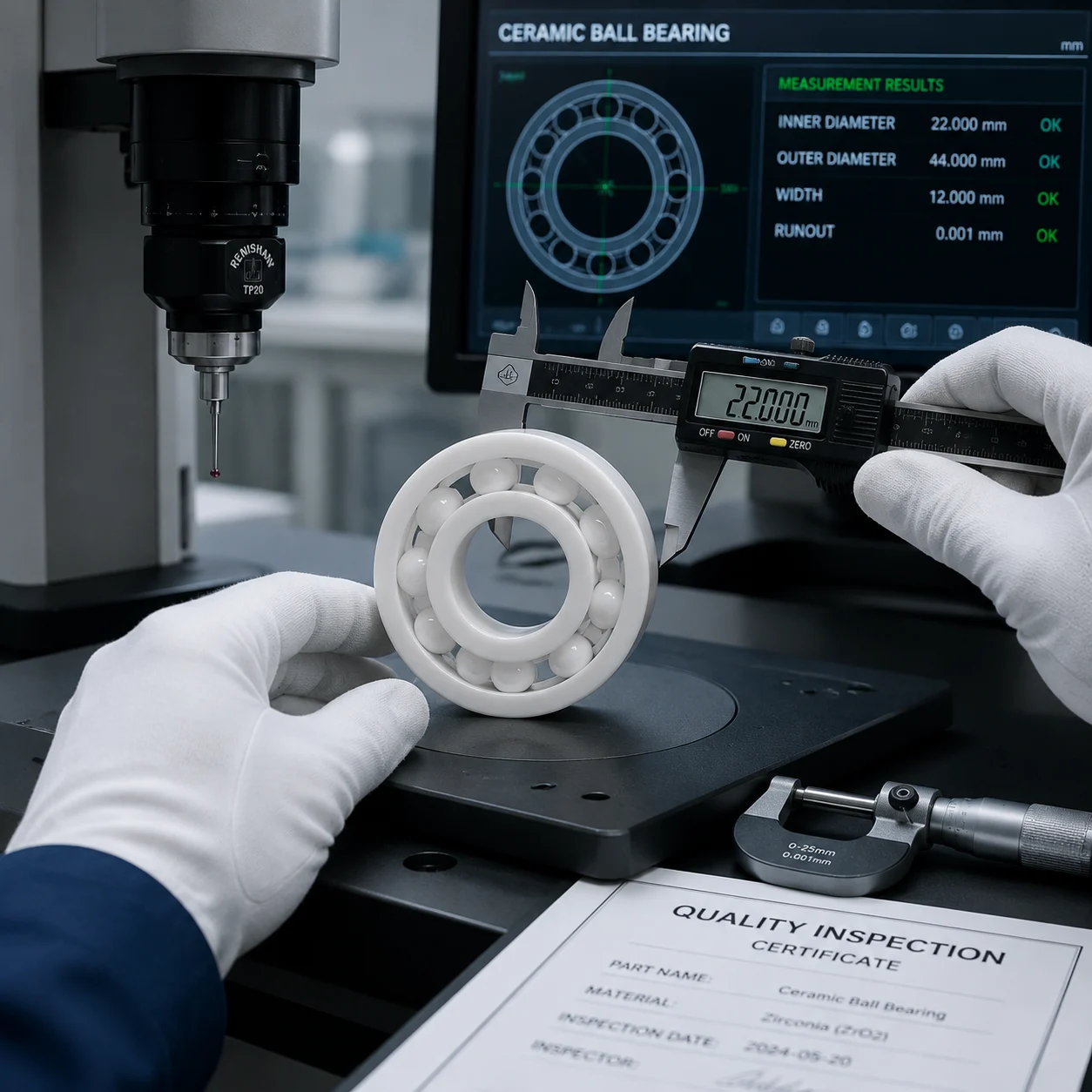Precision ceramic ball bearing product quality inspection