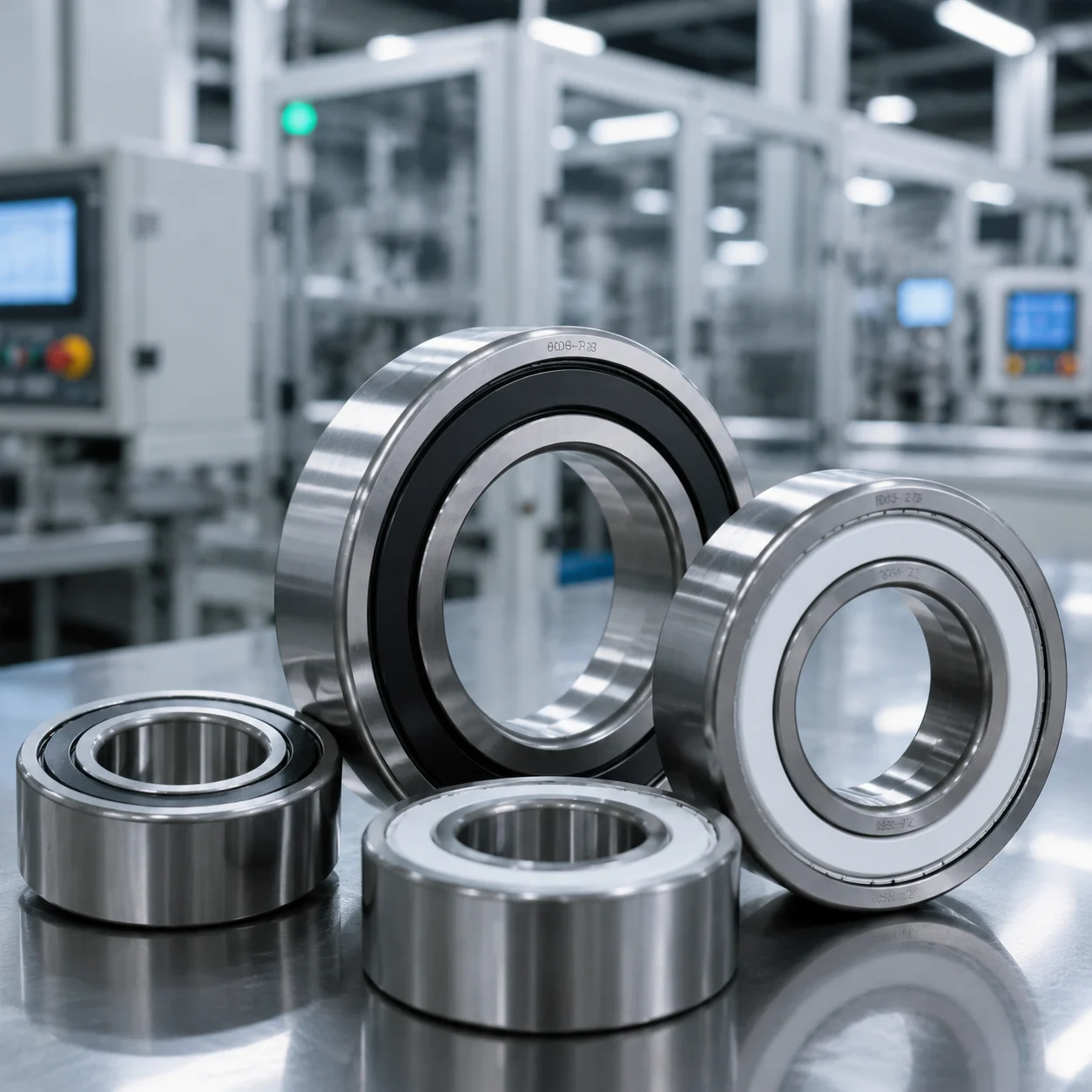 Precision motion control components in a manufacturing setting showing sealed bearing assemblies