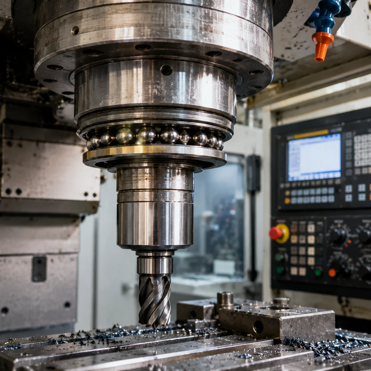 Precision thrust bearings installed in CNC machine tool spindles