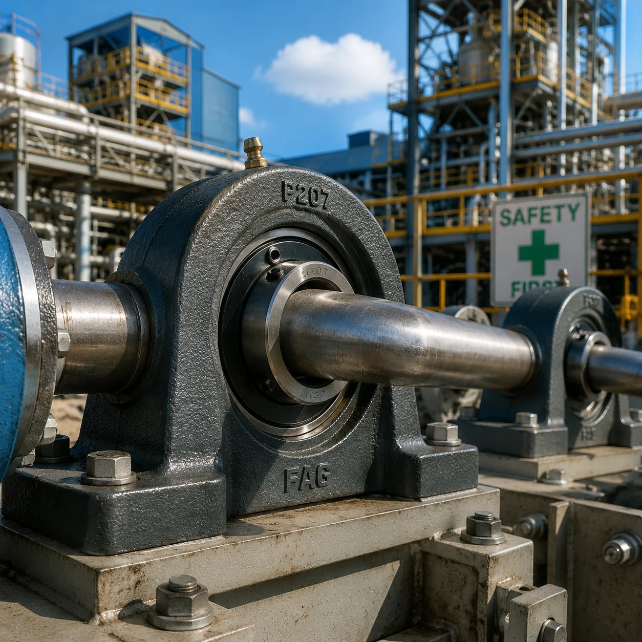 UCP205 pillow block bearing unit showing cast iron housing design with set screw locking mechanism